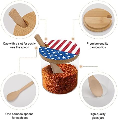 רטרו אמריקאי דגל תיבול צנצנת חמוד זכוכית צנצנות אחסון תיבת מיכל עם כפית למטבח