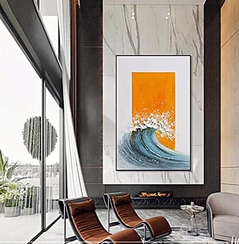 ציור שמן מודרני מצויד ביד - מופשט נוף גלי ים רקע אנכי על אמנות קיר בד ציור בגודל גדול לציור לסלון עיצוב וילה, לא ממוסגר, 70x140 סמ (27.5x55.1inc