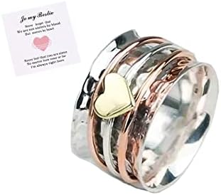 אהבה עצמית ספינר לב טבעת שני צבע מסתובב לב טבעת חרדה הקלה להקת טבעת לקשקש ספינינג טבעת תכשיטי מתנות לנשים גברים אוהבי זוגות