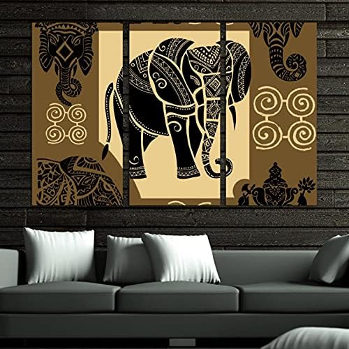 אמנות קיר לסלון, ציור שמן על בד, בעלי חיים אפריקאים גדולים ממוסגרים, יצירות אמנות פילים לעיצוב חדר שינה ביתי 24 x48