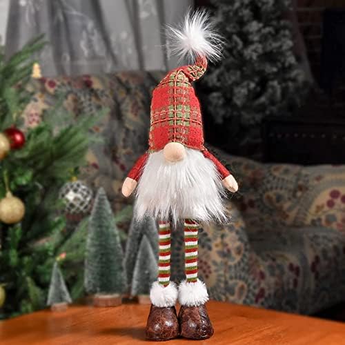 Worldeco חג המולד גנום כובע משובץ קטיפה 2022 קישוטים עם אורות ותפקוד מוסיקה, מתנה שוודית טומטה חג המולד בעבודת יד עיצוב שדון עם רגליים ארוכות, קישוטים לחג סנטה, 24 אינץ ', אפור