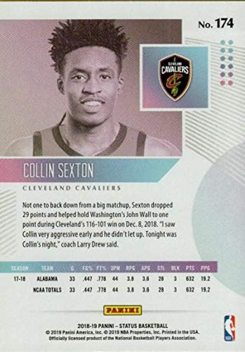 2018-19 סטטוס פאניני 174 קולין סקסטון RC טירון NBA כרטיס מסחר בכדורסל קליבלנד קאבלירס