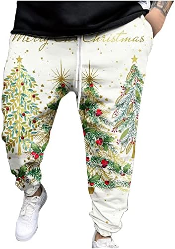 מכנסי טרנינג לגברים, מכנסי ריצה קלים לגברים עם כיסים מזדמנים מכנסי אימון ספורט לחג המולד לריצה