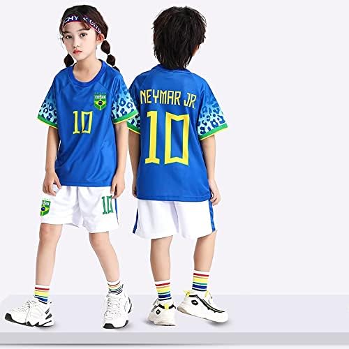 Casmyd Brazil Soccer Jersey+מכנסיים קצרים ילדים 2022 גביע העולם Ney’Marr 10 ג'רזי כדורגל סט של חולצות ספורט לחולצות לבנים/בנות