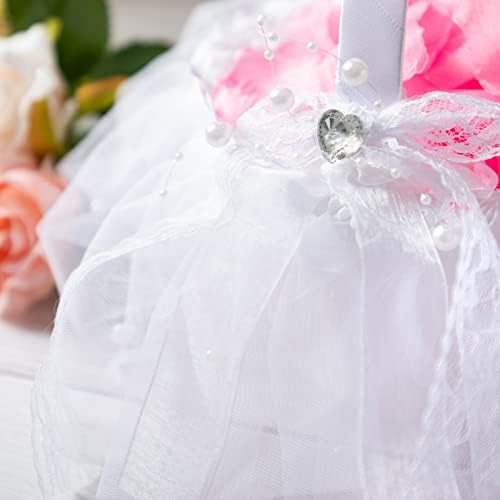 אלימורדן שנהב פרח ילדה סל לחתונה, מעוטר פנינים מלאכותיות, מלאכותי קריסטל מעוטר חתונה סל