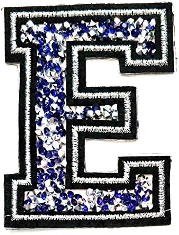 מכתב E כחול קריסטל ריינסטון טלאי חידוש A עד Z אלפבית רקום קישוט יישום