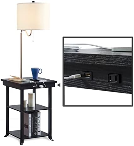 Atamin ava 59.5 מנורות רצפה שולחן קצה עם תחנת טעינה, מנורת רצפת עמדת לילה פרימיום עם שולחן, שולחן ליד המנורה מחוברת, מנורת שולחן צד קטן לחדר שינה, שולחן עם USB C - שחור