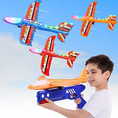 צעצועים לצעצועים למטוס בנים-3 חבילות משגר מטוסים צעצועים, משחקים מעופפים חיצוניים צעצועים לילדים, הובלת קצף דאון מטוס צעצוע לבנים, מתנות ליום הולדת לבנות בנות 6 7 8 10 11 11 12 בני 12 בני 12