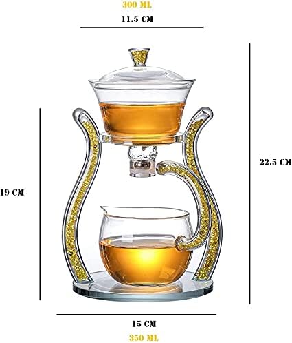 Newbitwo עצל קונגפו תה תה תה על מים מגנטיים הסחה סיבוב כיסוי סיבוב קערה חצי קומקום זכוכית אוטומטית חליפת צהוב חם