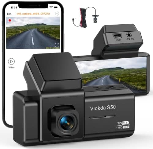 Vlokda Wifi Dash Cam הקדמי עם מצלמת גיבוי לרכב