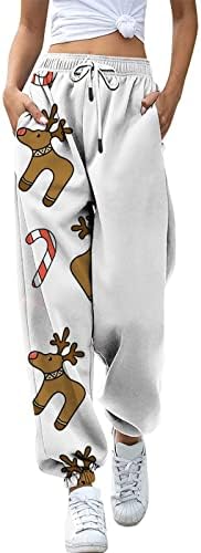 מכנסי טרנינג לחג המולד מכנסי טרנינג נמתחים מותניים גבוהים משוך על מכנסי רגליים רחבות אייל רופף מכנסי טרקלין אימון