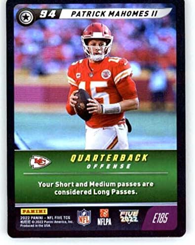 2022 פאניני חמש נייר קשת NFL E185 Patrick Mahomes II קנזס סיטי ראשי NFL כרטיס מסחר בכדורגל