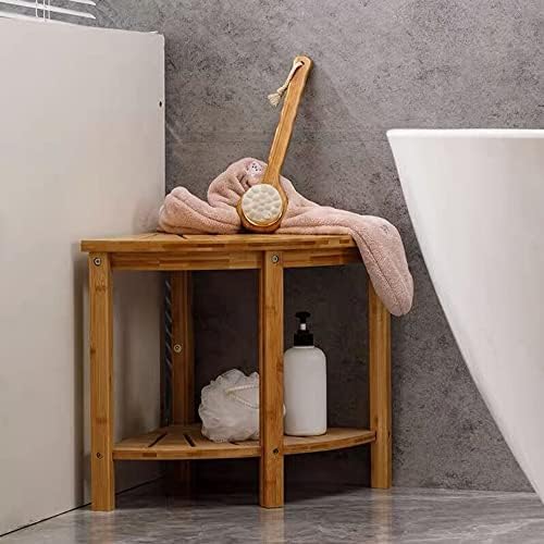 ספסל מושב מקלחת במבוק של Kohtla עם מדף אחסון שרפרף ספא עץ לשימוש בחדר אמבטיה, מקורה וחוץ חיצוני