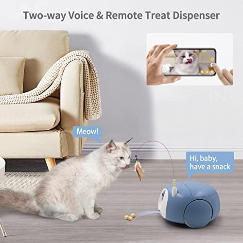 רובוט מצלמת מחמד של Pumpkii, 1080p HD נייד, מתקן פינוקים של כלב חתול עם אפליקציה, צעצוע של טיזר צעצוע של חתול חיית מחמד אינטראקטיבי, כוס יניקה אחת, שני מקלות חתול אוחזים ו -5 ראשי החלפה