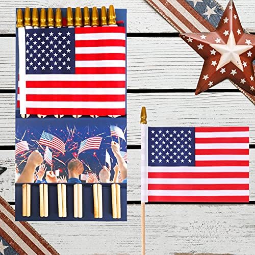 12 יח 'דגלים אמריקאים קטנים על מקל, 4 ביולי עיצוב חיצוני דגלים קטנים ארהב דגלים מיני אמריקאים 4'X6' 'דגל, דגלים רביעי ביולי אמריקה לחוץ, דגלים מיני עבור פטיו חצר החג הפטריוטי