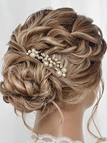 קרא פנינת הכלה חתונת שיער סיכות זהב קריסטל כלה כיסוי ראש שיער אביזרי עבור נשים ובנות חבילה של 3+