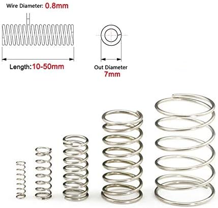 קפיץ דחיסה נירוסטה קפיץ קפיץ קפיץ חוט קפיץ DIA 0.8 ממ DIA חיצוני 7 ממ 304 נירוסטה נירוסטה לא קורוזיבי אורך קפיץ אורך 10 ממ -50 ממ 10 יחידות