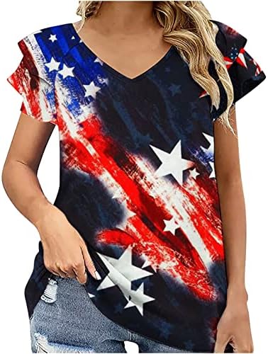 2023 צמרות יום העצמאות נשים בנות דגל אמריקאי כוכב הדפס מפוספס חולצות טי כותרת שרוול קצר חולצה 4 ביולי