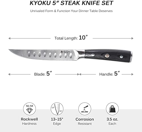 סט סכין סטייק של קיוקו של 6, סכיני סטייק סדרה 5 של סמוראי, סכיני סטייק, סכיני פלדה פחמן גבוהים לא משוננים, שנקבעו עם נדן סיכות פסיפס של קייס, ארוחת ערב חדה במיוחד ותפאורת סככי סכין מטבח