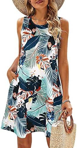 קיץ שמלה לנשים 2023 חוף פרחוני חולצת טי שמלה קיצית מזדמן שרוולים בוהמי טנק שמלה עם טלפון כיסים