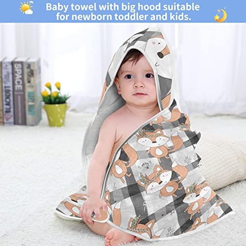VVFELIXL מגבת ברדס ברדס שועל שבטי סופג מגבות לתינוקות כותנה מגבת רחצה רכה לתינוק, פעוט 35x35in משובץ משובץ