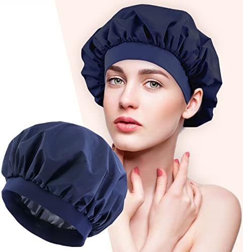 מכסי מקלחת אמבטיה של Vefsu לנשים לשימוש חוזר כובעי מקלחת אטומים למים כובע שיער לשימוש חוזר למקלחת הגנה כפולה אלסטי בגודל בינוני מרכך לחות עמוק לשיער פגום
