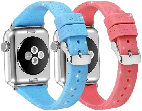 מאזניים תאומים 2 חבילה תואמת להקה של Apple Watch, אבקת ניצוץ נשים רכה סיליקון סיליקון ספורט IWatch Strap רצועת רצועת IWatch סדרה 8/7/6/5/4/3/2/1/Ultra/SE