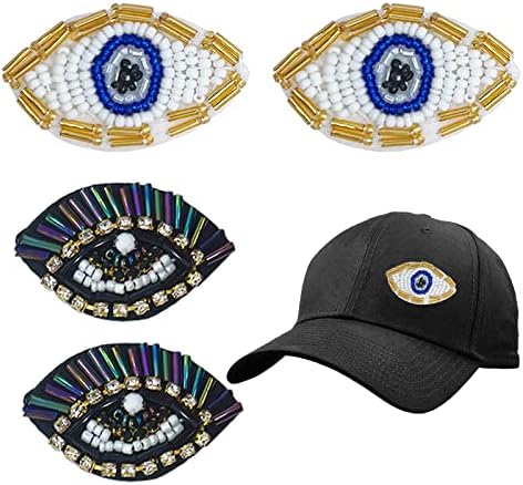 Qusmeiyici 4 יחידות מלאכת יד חרוזים עין רקומה טלאי אפליקציה, תפור DIY על תיקון מעילי בגדים ג'ינס תרמילים כובעי אמנות תפירה תפירה