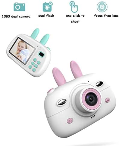 מצלמת ילדים של אוזן ארנבות Mocfly, Mini Small SLR צעצוע דיגיטלי 18 מיליון פיקסלים מצלמות כפולות קדמיות ואחוריות, עם כרטיס SD של 16 ג'יגה -בייט, מקליט וידיאו HD 1080p, מתנה יצירתית של ילד וילדה
