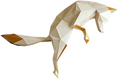נייר תלת מימד קיר בעלי חיים ואמנות עיצוב - נייר מקדם וחתך לפני ערכות דגם של בעלי חיים תלת מימדי - 250 GSM נייר אוריגמי תלת מימד - חידה 3D של DIY מאת Papercraft World - Fox Punce