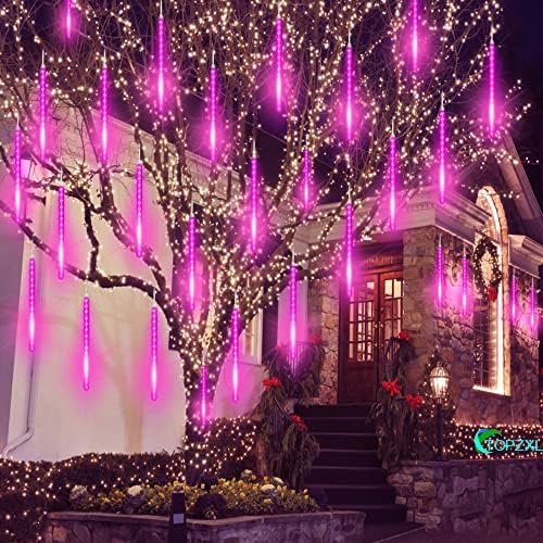 Topzxl LED Meteor Furne Raine Furne, 30 סמ 8 צינור נופל ירידת גשם אורות חג מולד מפלס מיתר קרח אור למסיבת חג חתונה קישוט עץ חג המולד, ניתן להרחבה, סגול