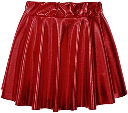 ילדי אויולן בנות מבריק בלט מחולק חצאית מחליק מתכתית גבוהה-נמוכה קפלים מיני חצאית סקורט