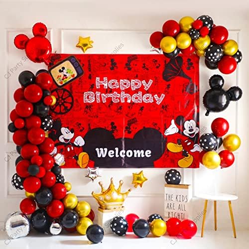 CJ מסיבת אספקת מיקי קישוט למסיבות יום הולדת שמח כולל Balloons מיקי 7x5ft מיקי מיקי קישוטי מסיבת העכבר
