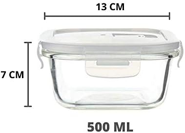 מיכל אחסון מזון מזכוכית מרובעת בורוסיליקט עצם הירך עם מכסה פתח אוורור - 500 מיליליטר