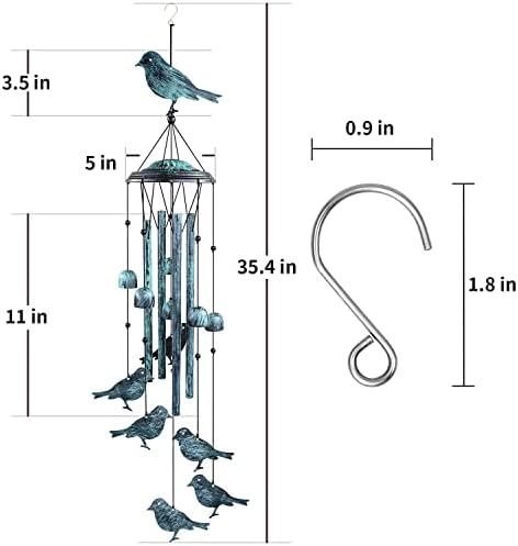 Monsiter Qe פעמוני רוח בציפור מבחוץ, פעמוני רוח בחוץ עם 4 צינורות אלומיניום גדולים וחודים - פלייני רוח מרווח חיצוני תפאורה תלייה לגינה, פטיו, חצר אחורית או מרפסת