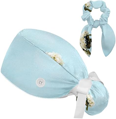 כובע עבודה מתכוונן עם כפתור, כובע מגן כחול פרחים עם שיער קשת מקושק