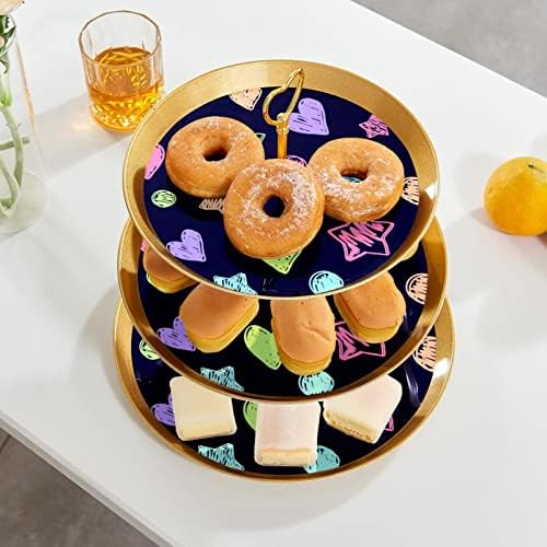 עמדות עוגות בעלות 3 חלקים, לבבות וכוכבים מחזיק קאפקייקס מפלסטיק קנדי ​​קינוח קינוח תצוגה לעמוד למסיבת תה יום הולדת לחתונה