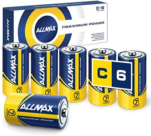 Allmax C סוללות אלקליין מרבי של AllMax C- חיי מדף אולטרה-ארוכי אולטרה, חיי מדף של 7 שנים, עיצוב אטום דליפות, 1.5 וולט