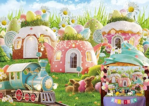 פסחא אביב רקע גן פרחי דשא פיות קומקום בית ארנב ארנב צבעוני ביצה רקע ילדים יילוד שמח יום הולדת תינוק מקלחת מסיבת קישוטי 7 * 5 רגל