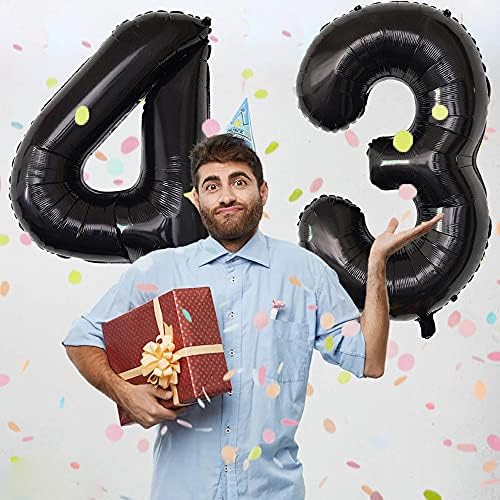 Xihuimay מספר 43 בלונים 40 אינץ 'בלון דיגיטלי אלפבית 43 בלוני יום הולדת ספרה 43 בלוני הליום בלונים גדולים לציוד למסיבות יום הולדת מקלחת כלה רווקה, מספר שחור 43