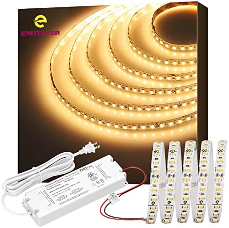 אורות רצועת LED פטרים לבנים חמים, 3000K 24V LED קלטת תאורת UL רשומה, RA 95+, IP30, 8.2ft, 2.9W/ft, 240+Lumens/ft, 300les/spool+50W Dimable Dimable