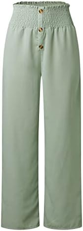 מכנסי פשתן כותנה של Meymia נשים, נשים קיץ אופנה מזדמן צבע אלגנטי בצבע אחיד רופף מכנסי רגל רחבים מכנסיים פלאצו מכנסיים