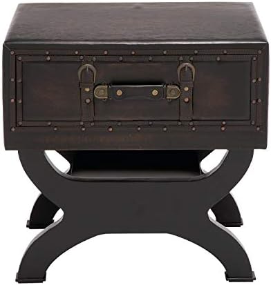 דקו 79 שולחן מבטא מרובע מעץ עם מעמד רגליים בסגנון מעוקל, 22 איקס 16 איקס 22, חום