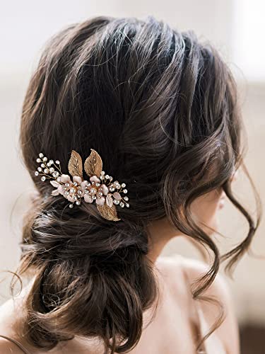 זהב חתונה שיער מסרק - בעבודת יד כלה שיער קליפ חתונה שיער אביזרי עבור נשים
