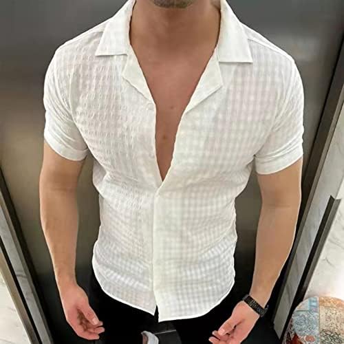 גבוהה חולצות לגברים גברים של אופנה מזדמן מוצק צבע כפתור דש חולצה קצר שרוול חולצה ב גברים טיז קצר