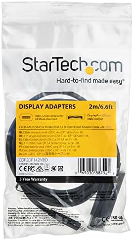 Startech.com 6ft USB C לתצוגה 1.4 כבל 8K 60Hz/4K -DP דו -כיווני ל- USB -C או USB -C ל- DP כבל מתאם וידאו הפיך -HBR3/HDR/DSC -סוג USB C/TB3 צג כבל כבל