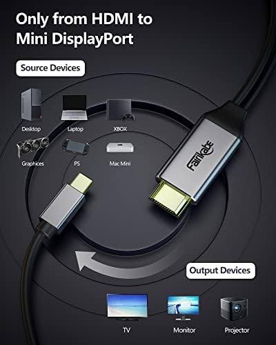 HDMI ל- MINI DISPLAYPORT CABLE 4K@60Hz 6.6ft, פעיל HDMI 2.0 ל- MINI DP 1.2 מתאם, מקור HDMI ל- DisplayPort Monitor עבור MAC MINI, PC מחשב נייד, Xbox, NS לתצוגת קולנוע Apple, MDP Monitor Monitor