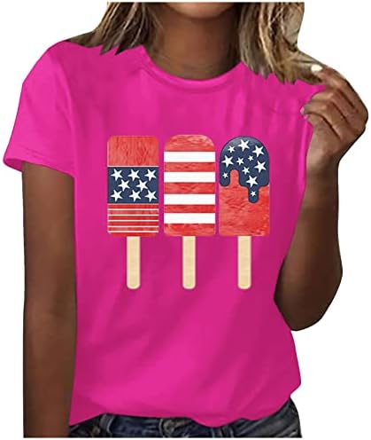 חולצות יום העצמאות נשים קיץ צמרות מגניבות חולצת טריקו גרפית מצחיקה חולצות חמודות חמודות שרוול קצר צוואר צוואר טיי חולצות 4 ביולי