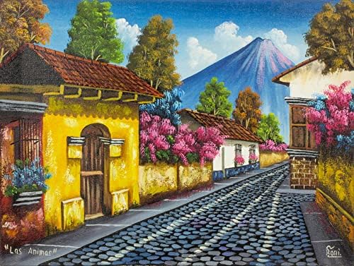 ציור אקספרסיוניסט תרבותי רב -צבעוני של נוביה ציור מגואטמלה 'Calle de las Animas i'