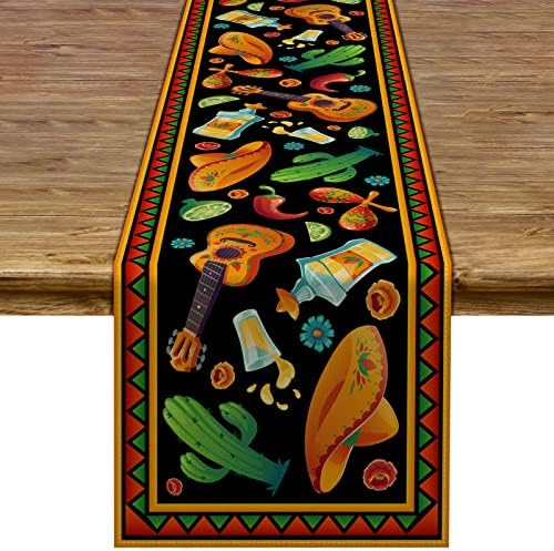 פודודו סינקו דה מאיו שולחן שולחן רץ קקטוס סומבררו גיטרה מקסיקנית פיאסטה נושאים מסיבת חג מטבח סעודה לקישוט הבית